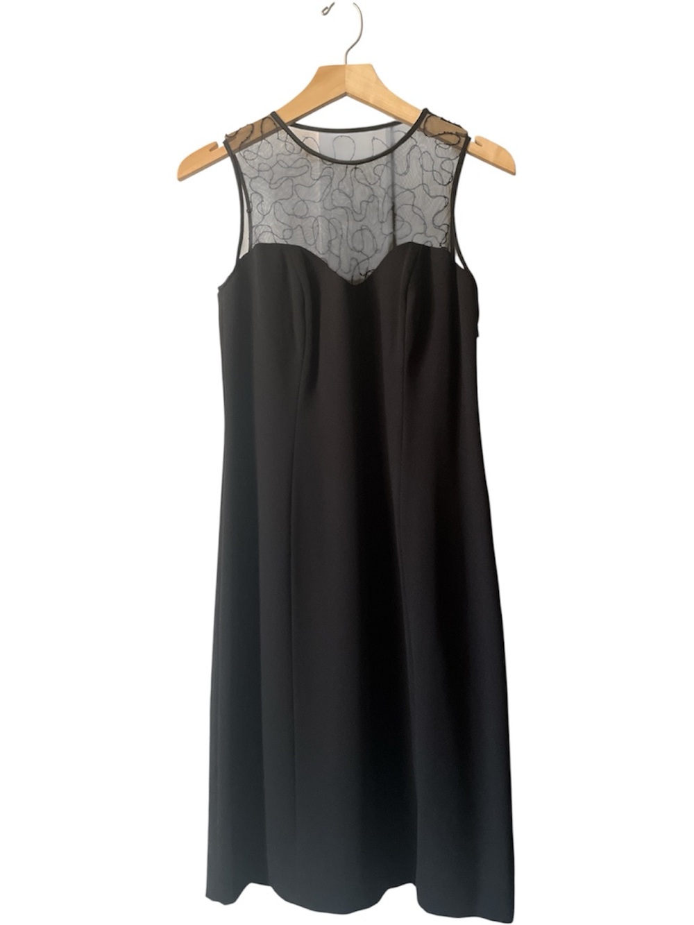 Jones Wear Black Midi Dress with Sheer Embroidered Yoke